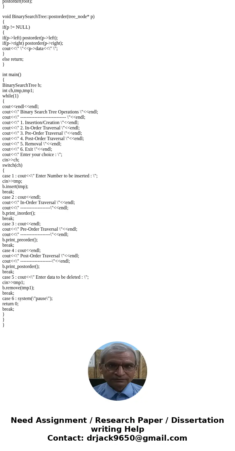 C++, Implement the class BinarySearchTree, as given in listing 16-4 (below) Please include main function. //************************************* Here is listin C++, Implement the class BinarySearchTree, as given in listing 16-4 (below) Please include main function. //************************************* Here is listin