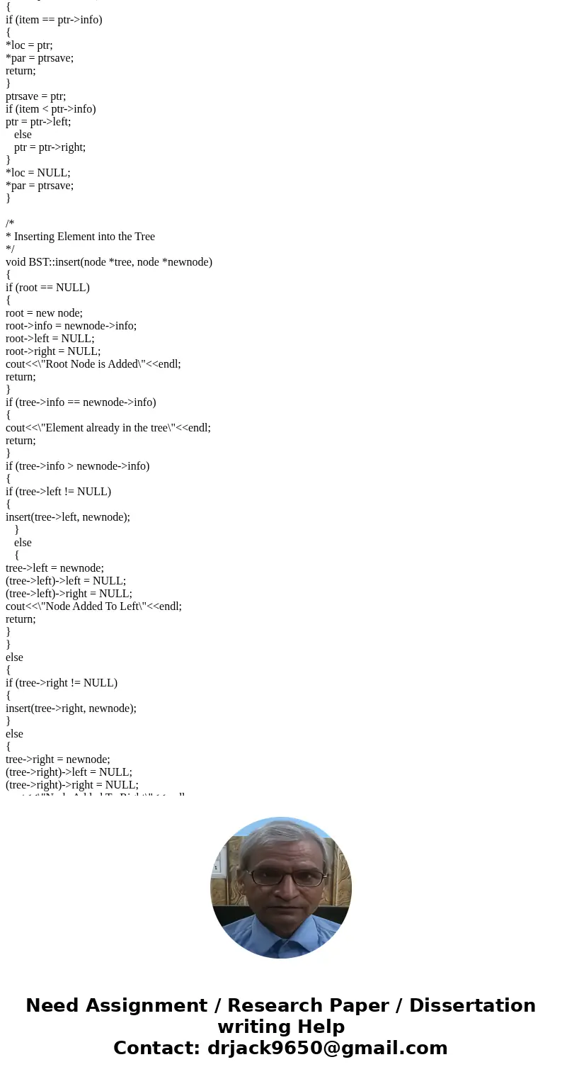 C++, Implement the class BinarySearchTree, as given in listing 16-4 (below) Please include main function. //************************************* Here is listin C++, Implement the class BinarySearchTree, as given in listing 16-4 (below) Please include main function. //************************************* Here is listin