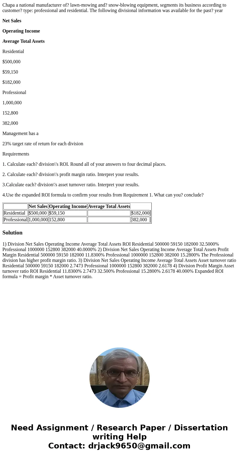 Chapa a national manufacturer of? lawn-mowing and? snow-blowing equipment, segments its business according to customer? type: professional and residential. The 