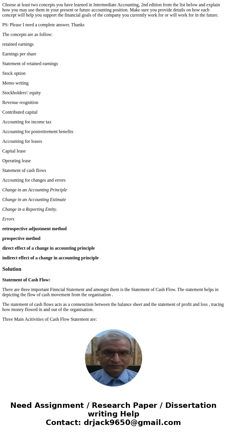Choose at least two concepts you have learned in Intermediate Accounting, 2nd edition from the list below and explain how you may use them in your present or fu Choose at least two concepts you have learned in Intermediate Accounting, 2nd edition from the list below and explain how you may use them in your present or fu