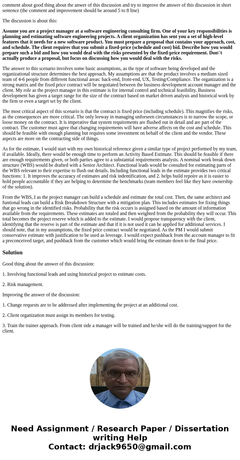 comment about good thing about the anwer of this discussion and try to improve the answer of this discussion in short sentence (the comment and improvement shou