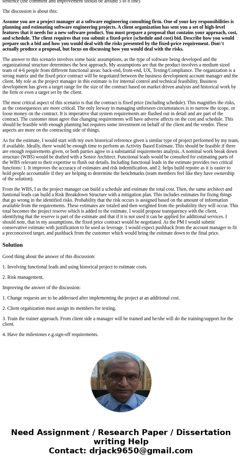 comment about good thing about the anwer of this discussion and try to improve the answer of this discussion in short sentence (the comment and improvement shou