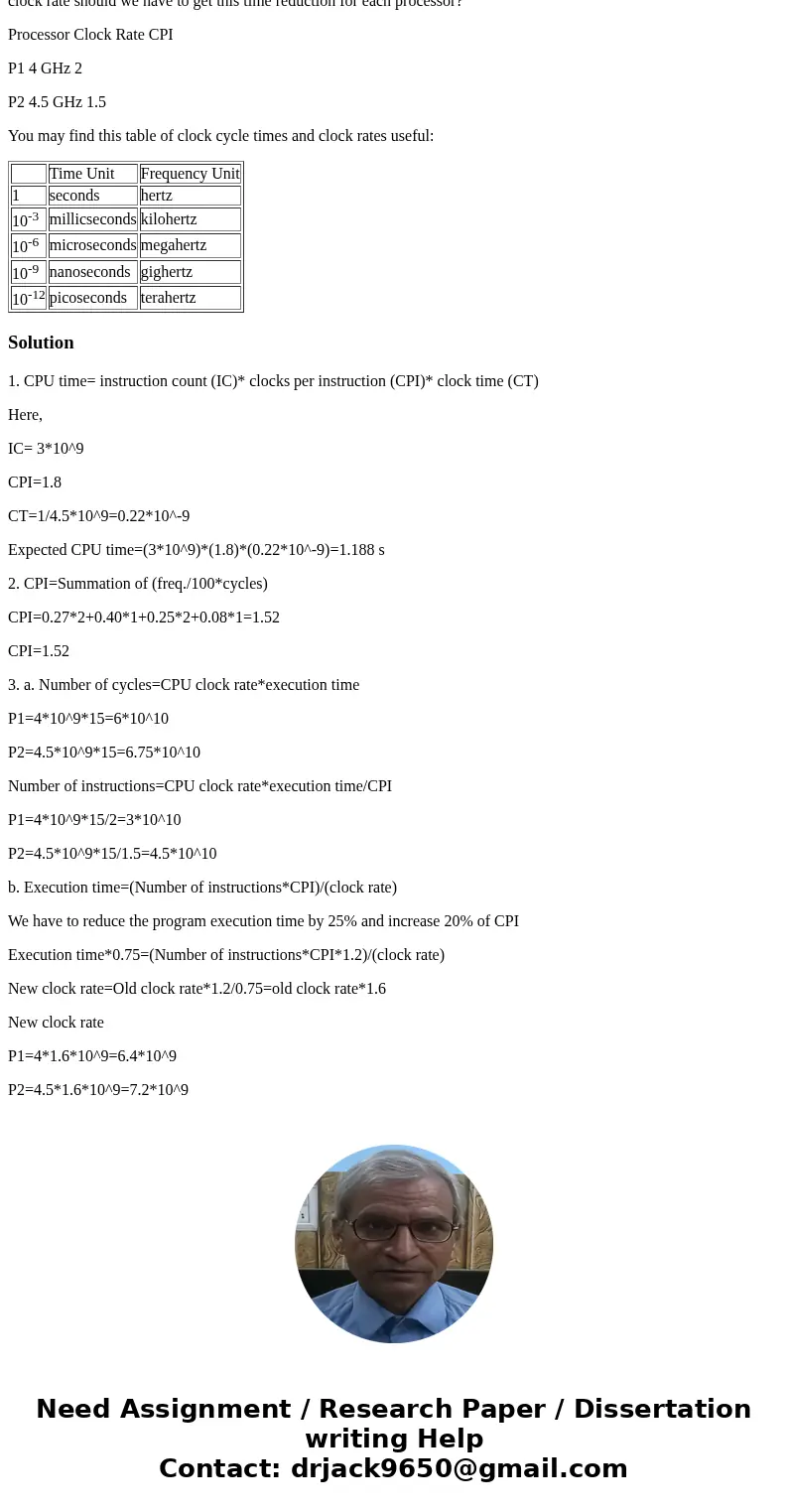 Complete the following questions on CPU performance and show all of your work. 1. Suppose you wish to run a program P with 3 x 109 instructions on a 4.5 GHz mac Complete the following questions on CPU performance and show all of your work. 1. Suppose you wish to run a program P with 3 x 109 instructions on a 4.5 GHz mac