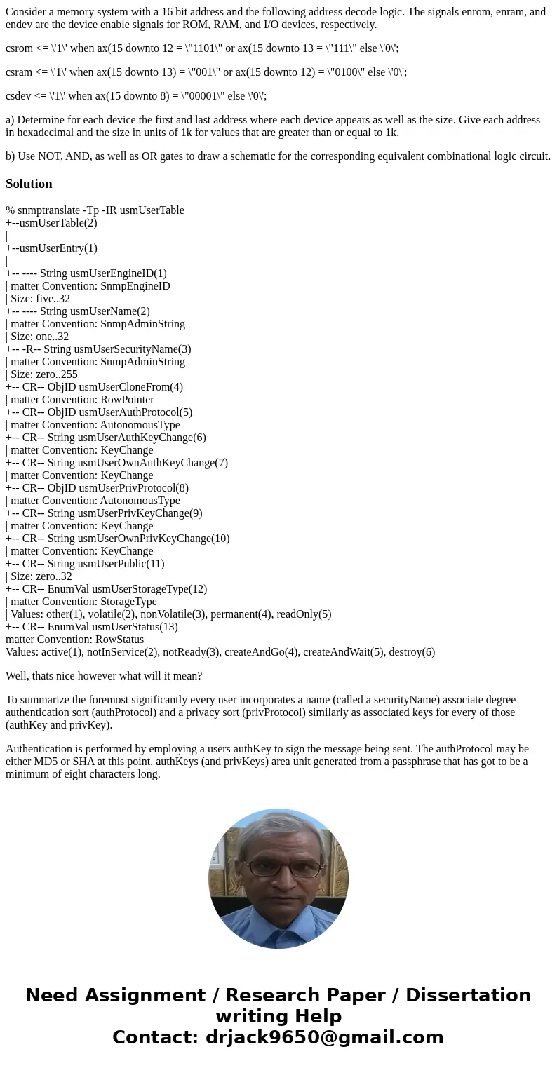 Consider a memory system with a 16 bit address and the following address decode logic. The signals enrom, enram, and endev are the device enable signals for ROM Consider a memory system with a 16 bit address and the following address decode logic. The signals enrom, enram, and endev are the device enable signals for ROM