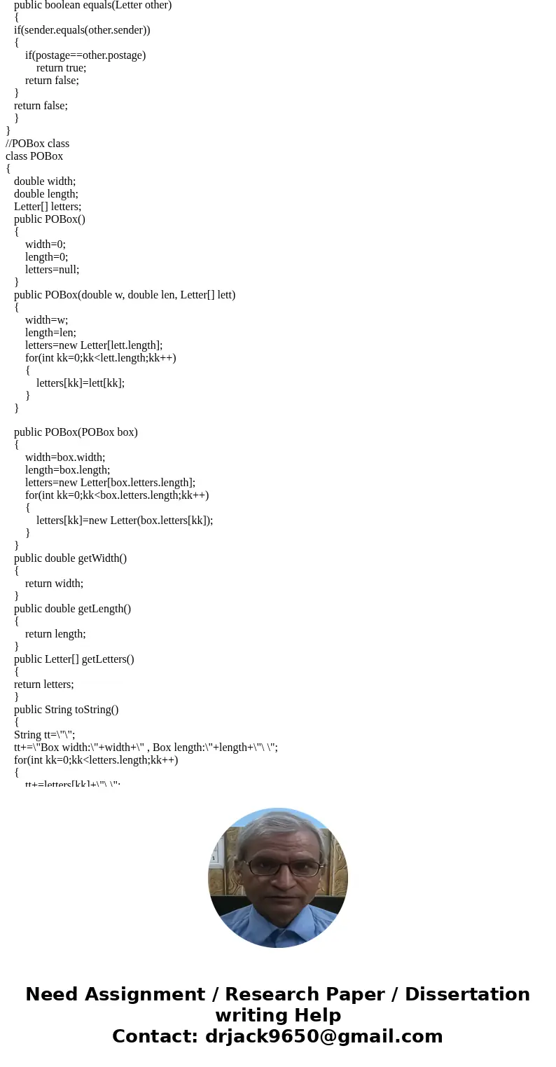 - Create a Java project. The name of the project must be lab10. - Add three Java classes to your project, Test for the main class, furthermore Letter and POBox.