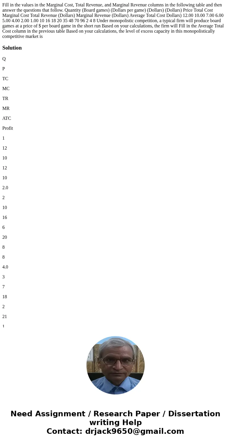 Fill in the values in the Marginal Cost, Total Revenue, and Marginal Revenue columns in the following table and then answer the questions that follow. Quantity  Fill in the values in the Marginal Cost, Total Revenue, and Marginal Revenue columns in the following table and then answer the questions that follow. Quantity