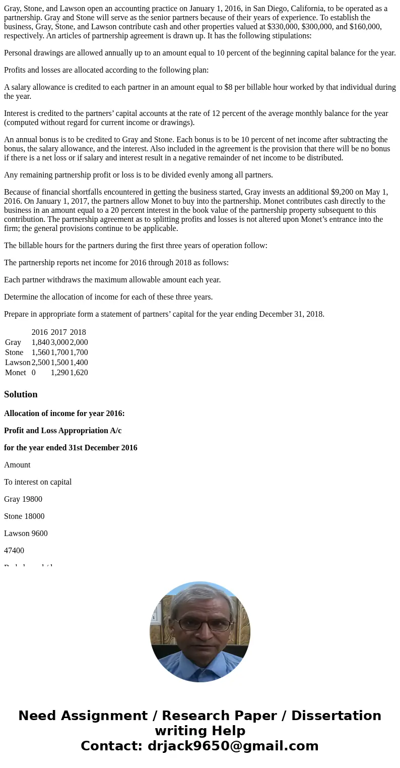 Gray, Stone, and Lawson open an accounting practice on January 1, 2016, in San Diego, California, to be operated as a partnership. Gray and Stone will serve as 