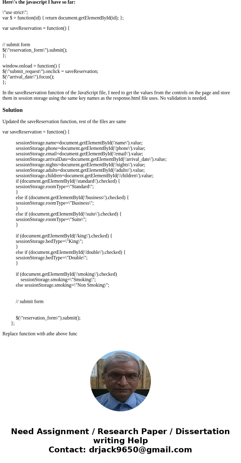 Here\'s the HTML for the start page: <!DOCTYPE html> <html> <head> <title>Reservation request</title> <link rel=\