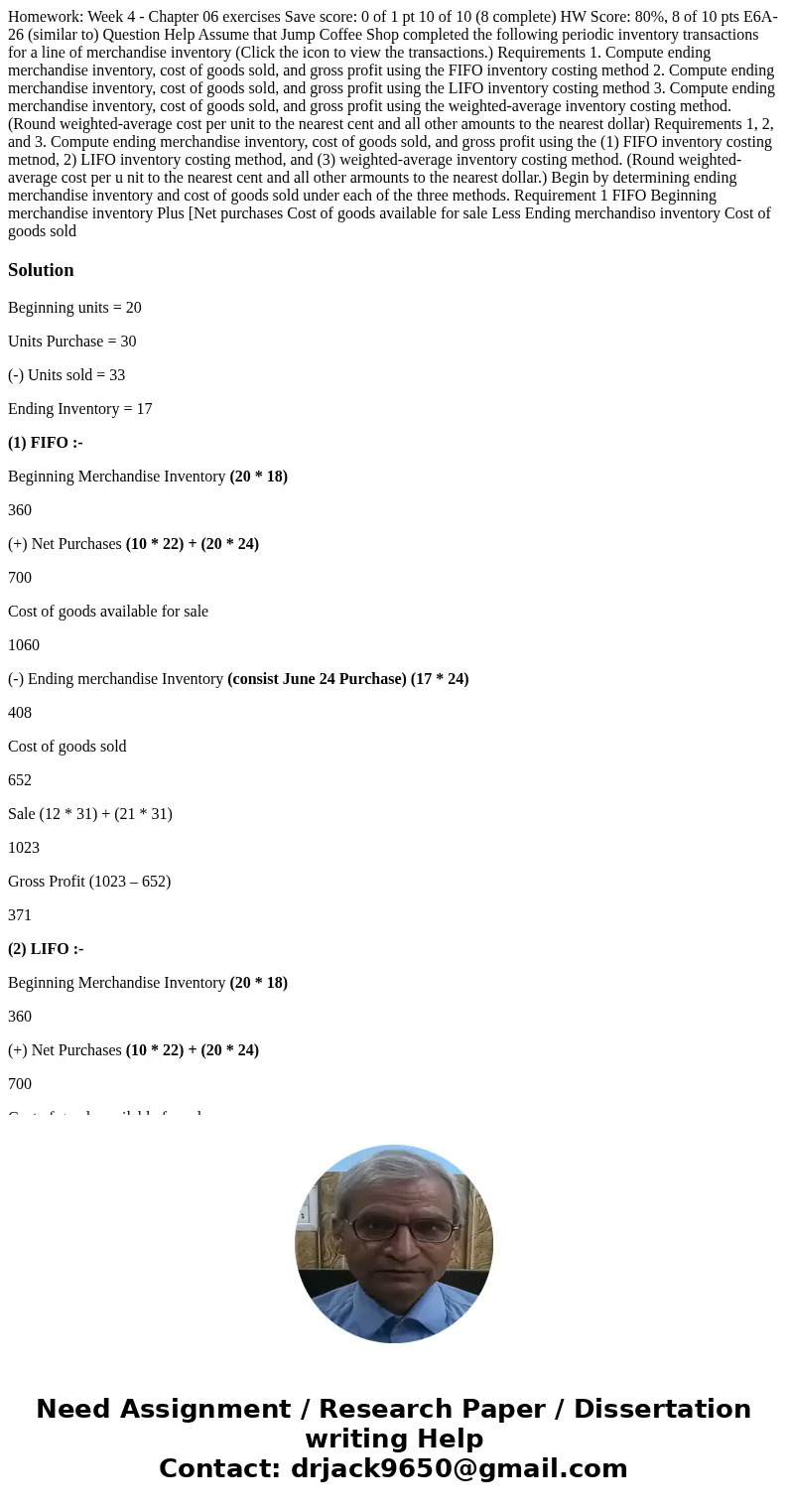  Homework: Week 4 - Chapter 06 exercises Save score: 0 of 1 pt 10 of 10 (8 complete) HW Score: 80%, 8 of 10 pts E6A-26 (similar to) Question Help Assume that Ju