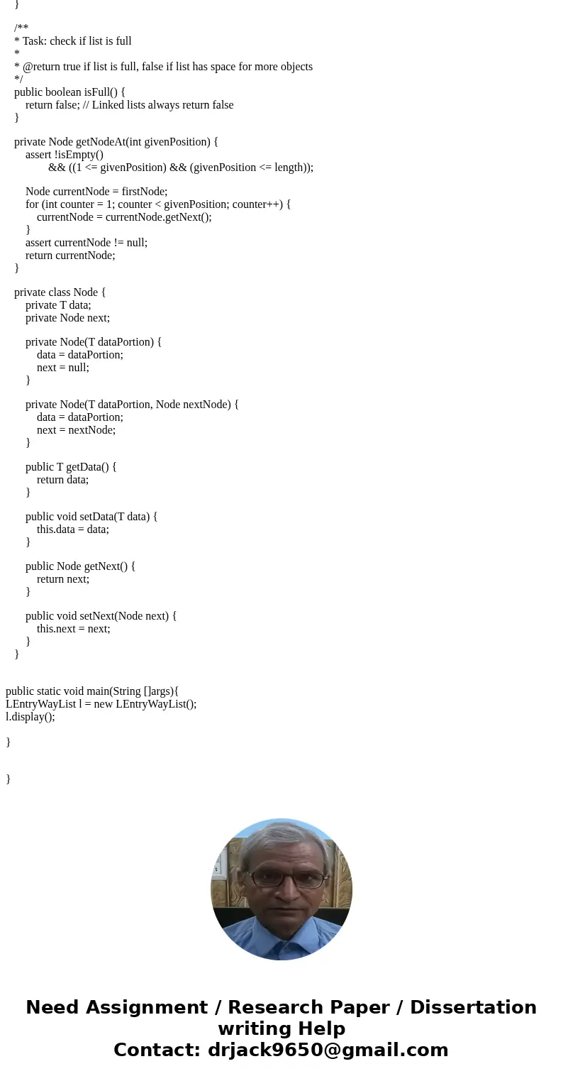 Implement the interface you wrote for Lab B (EntryWayListInterface). As a reminder, EntryWayListInterface allows the user to access to list elements only throug
