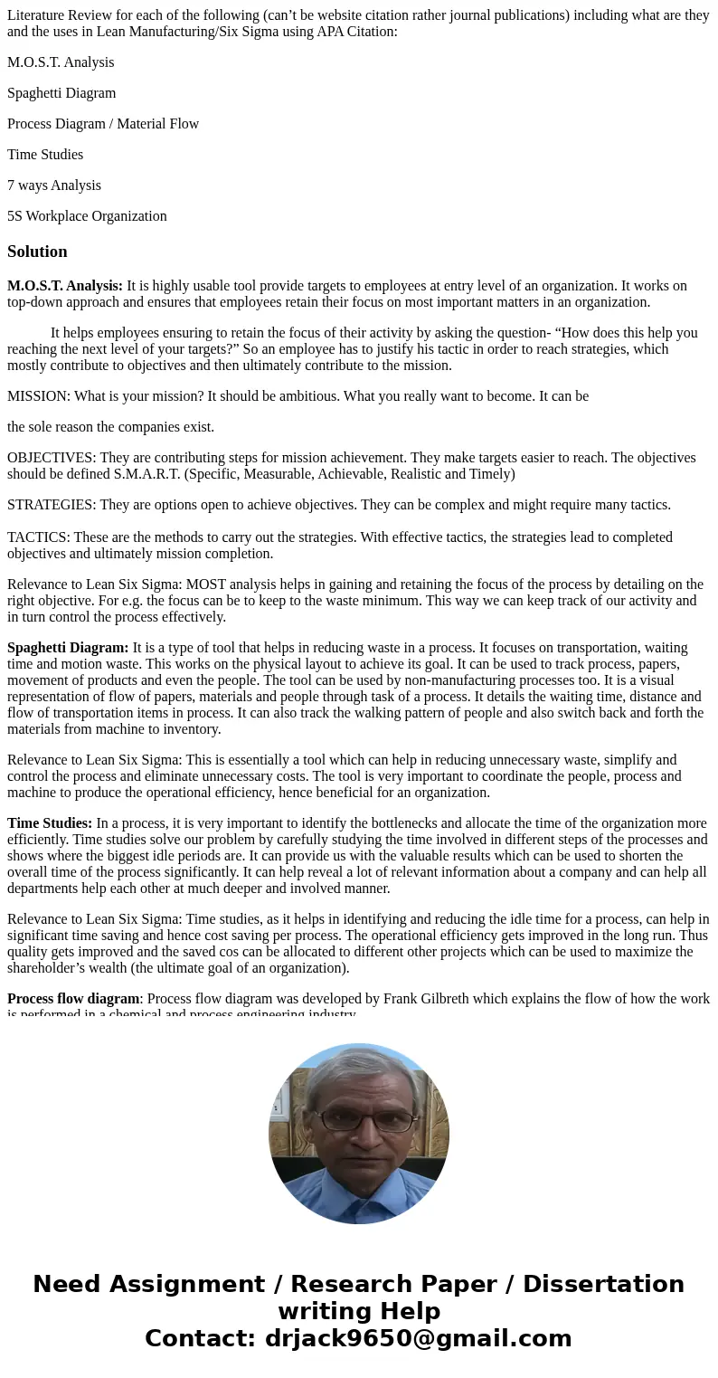 Literature Review for each of the following (can’t be website citation rather journal publications) including what are they and the uses in Lean Manufacturing/S