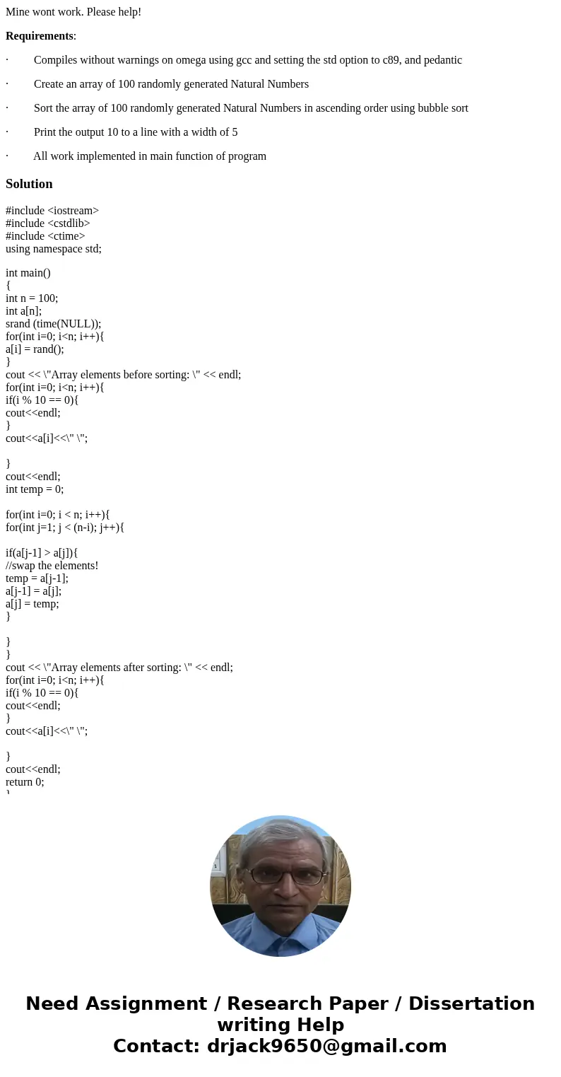 Mine wont work. Please help! Requirements: · Compiles without warnings on omega using gcc and setting the std option to c89, and pedantic · Create an array of 1 Mine wont work. Please help! Requirements: · Compiles without warnings on omega using gcc and setting the std option to c89, and pedantic · Create an array of 1