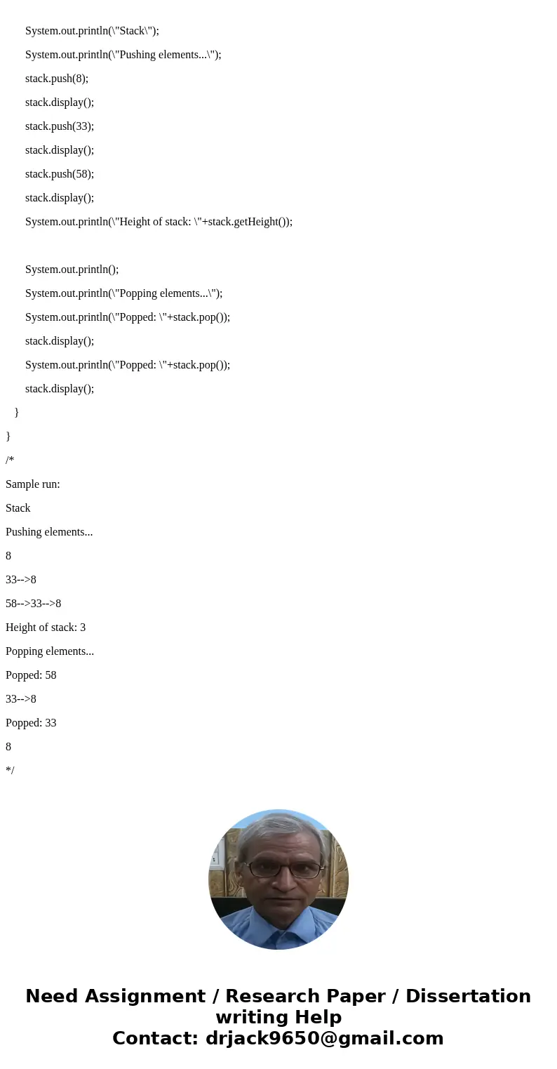 Netbeans - Java 1- Write a Stack class. This class should use your LinkedList class. Your stack should hold integers. It must contain the following methods: Sta Netbeans - Java 1- Write a Stack class. This class should use your LinkedList class. Your stack should hold integers. It must contain the following methods: Sta