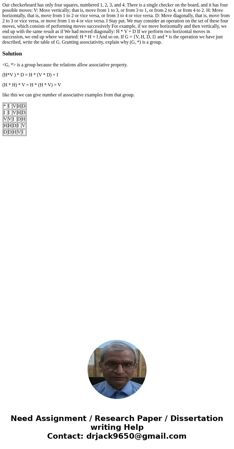 Our checkerboard has only four squares, numbered 1, 2, 3, and 4. There is a single checker on the board, and it has four possible moves: V: Move vertically; th  Our checkerboard has only four squares, numbered 1, 2, 3, and 4. There is a single checker on the board, and it has four possible moves: V: Move vertically; th
