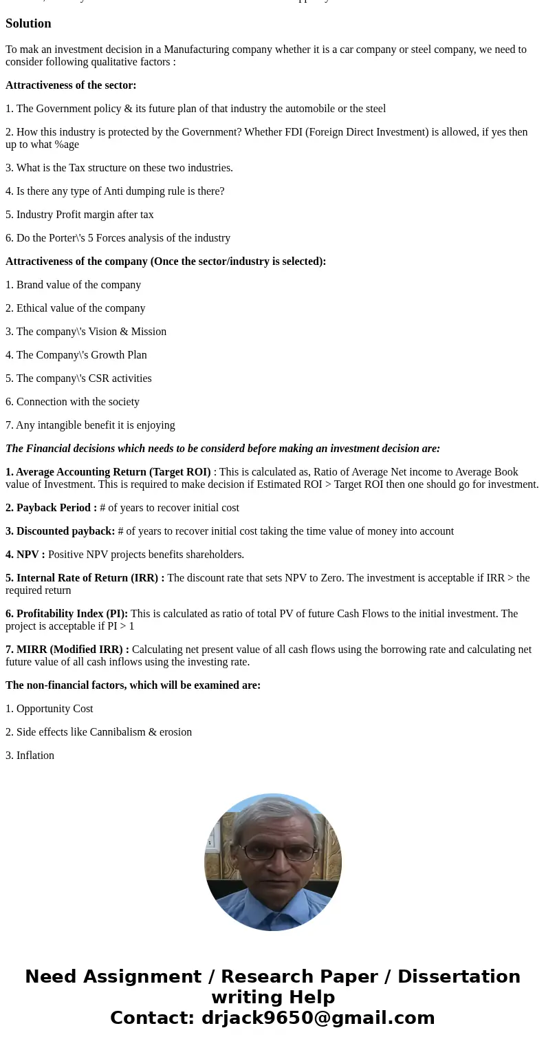Part 2. Investment Analysis (1–2 pages) For this part of the assessment, imagine that you are looking into investing in a manufacturing company, such as a car c Part 2. Investment Analysis (1–2 pages) For this part of the assessment, imagine that you are looking into investing in a manufacturing company, such as a car c