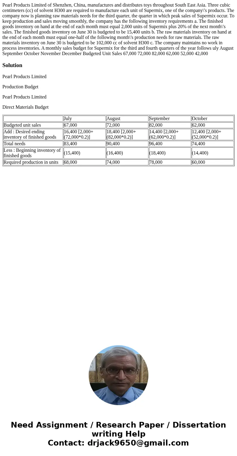 Pearl Products Limited of Shenzhen, China, manufactures and distributes toys throughout South East Asia. Three cubic centimeters (cc) of solvent H300 are requi  Pearl Products Limited of Shenzhen, China, manufactures and distributes toys throughout South East Asia. Three cubic centimeters (cc) of solvent H300 are requi