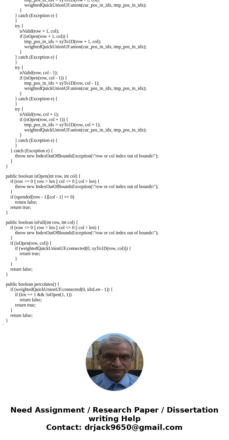 Percolation Java, this is an assignment where I need to build a java program to run percolation, there is a video to help get started which is what it is based  Percolation Java, this is an assignment where I need to build a java program to run percolation, there is a video to help get started which is what it is based