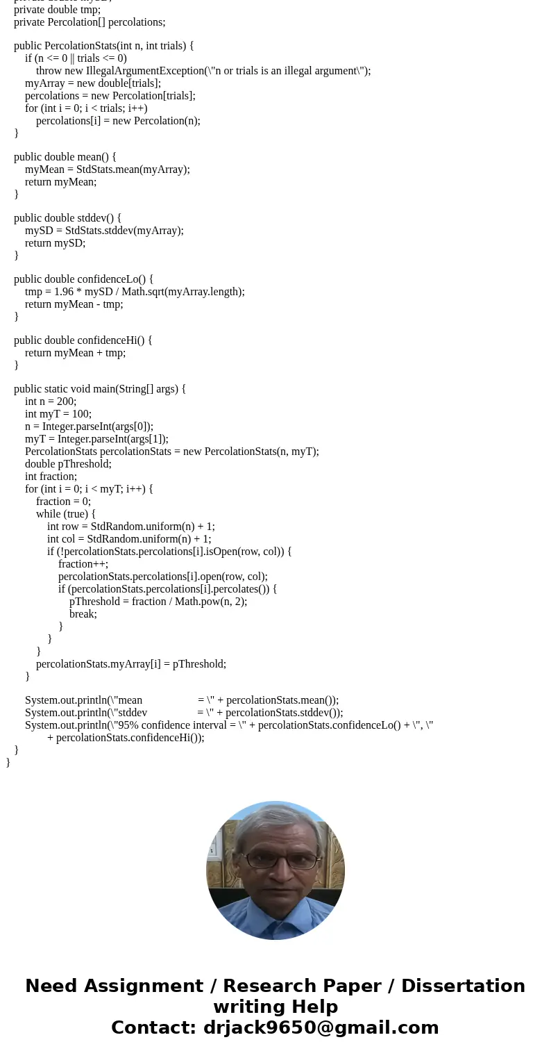 Percolation Java, this is an assignment where I need to build a java program to run percolation, there is a video to help get started which is what it is based  Percolation Java, this is an assignment where I need to build a java program to run percolation, there is a video to help get started which is what it is based