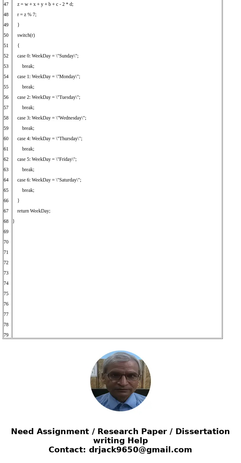 please help me to program this question in C or C++ Use Zeller’s rule (http://mathforum.org/dr.math/faq/faq.calendar.html) to determine the day-of-the-week for 