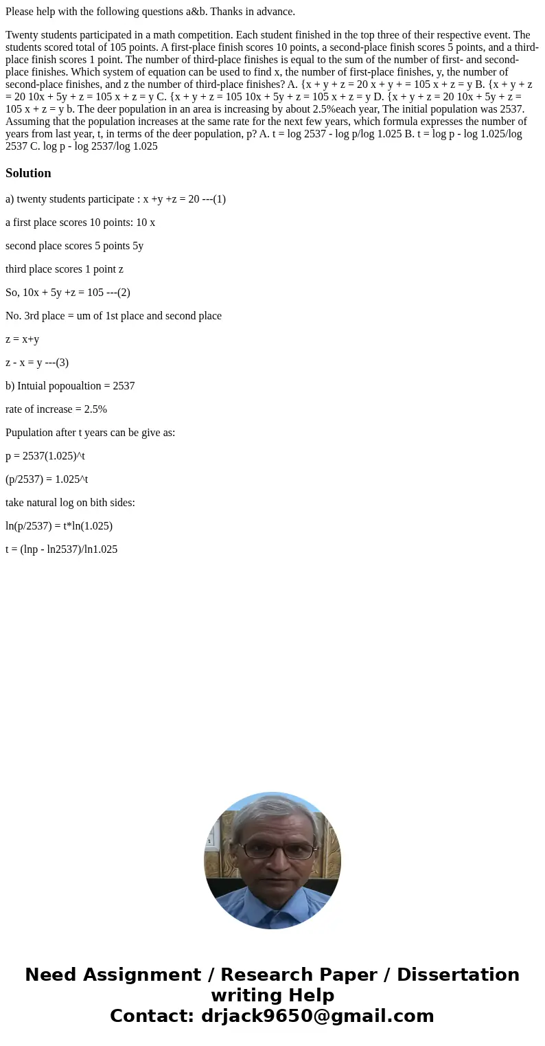 Please help with the following questions a&b. Thanks in advance. Twenty students participated in a math competition. Each student finished in the top three  Please help with the following questions a&b. Thanks in advance. Twenty students participated in a math competition. Each student finished in the top three