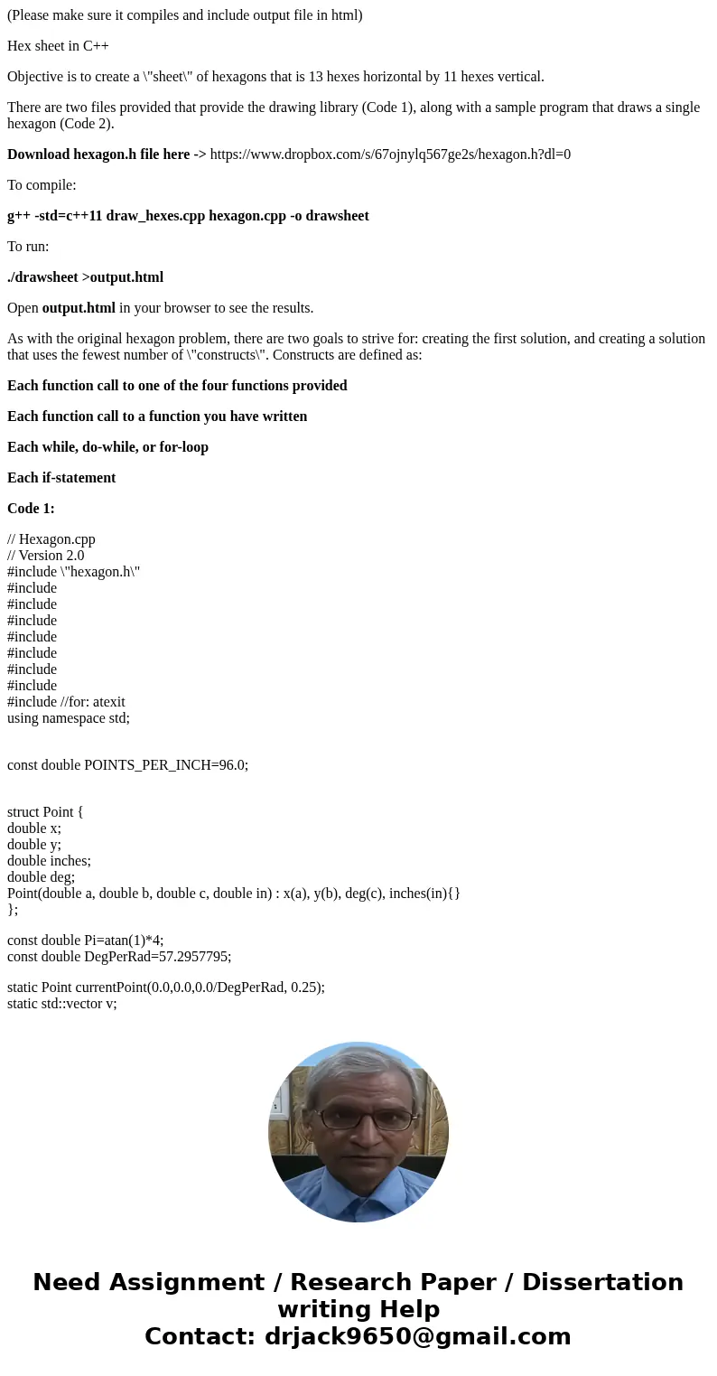(Please make sure it compiles and include output file in html) Hex sheet in C++ Objective is to create a \ (Please make sure it compiles and include output file in html) Hex sheet in C++ Objective is to create a \