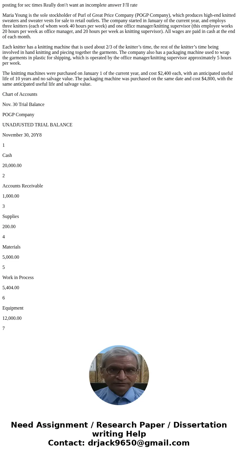 posting for sec times Really don\'t want an incomplete answer I\'ll rate Maria Young is the sole stockholder of Purl of Great Price Company (POGP Company), whic