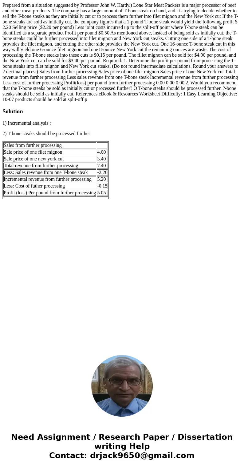  Prepared from a situation suggested by Professor John W. Hardy.) Lone Star Meat Packers is a major processor of beef and other meat products. The company has a