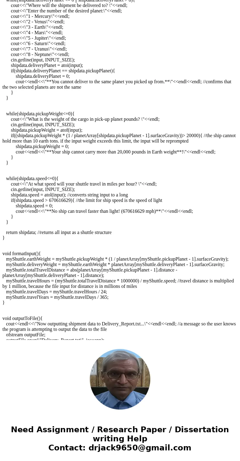 Problem: You have been hired by an interplanetary delivery service to keep track of shipments through out the solar system. Shipments can be made between any tw