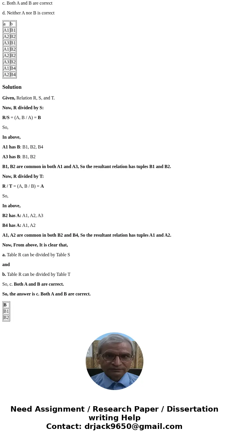 R a b A1 B1 A2 B2 A3 B1 A1 B2 A2 B2 A3 B2 A1 B4 A2 B4 S A A1 A3 T B B2 B4 Please indicate which of the following statement is correct? a. Table R can be divided R a b A1 B1 A2 B2 A3 B1 A1 B2 A2 B2 A3 B2 A1 B4 A2 B4 S A A1 A3 T B B2 B4 Please indicate which of the following statement is correct? a. Table R can be divided