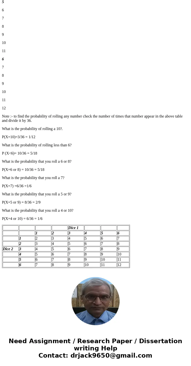 Rolling a standard pair of dice. What is the probability you roll a 10 Simpliest fraction form. What is the probability you roll less than a 6 Simpiest fraction