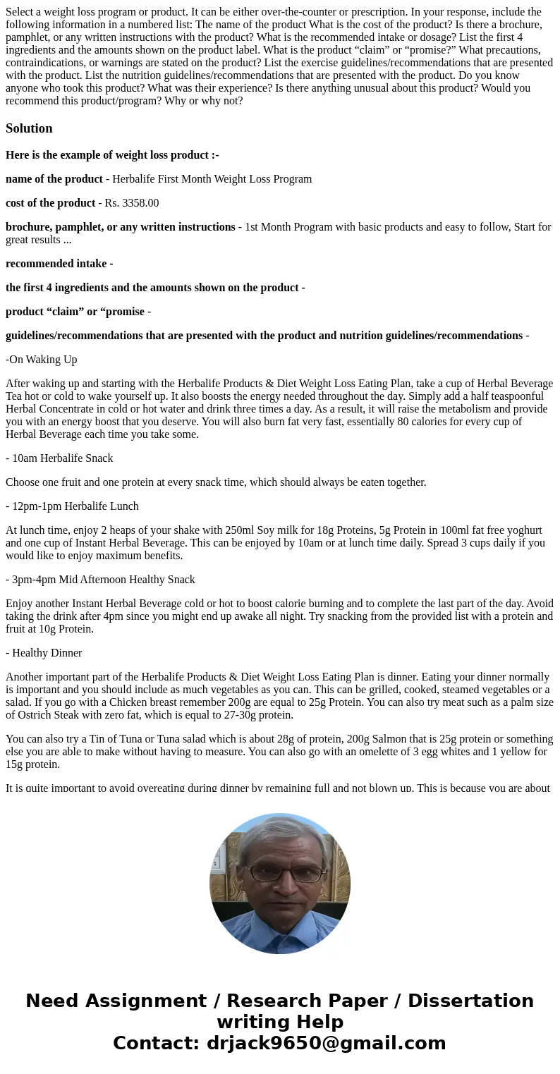 Select a weight loss program or product. It can be either over-the-counter or prescription. In your response, include the following information in a numbered li