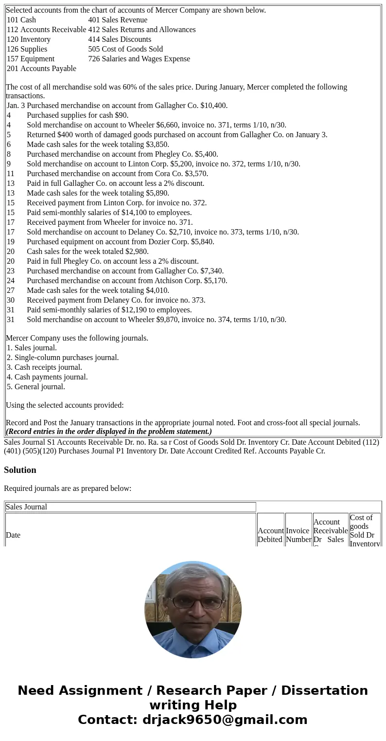  Selected accounts from the chart of accounts of Mercer Company are shown below. 101 Cash 401 Sales Revenue 112 Accounts Receivable 412 Sales Returns and Allowa