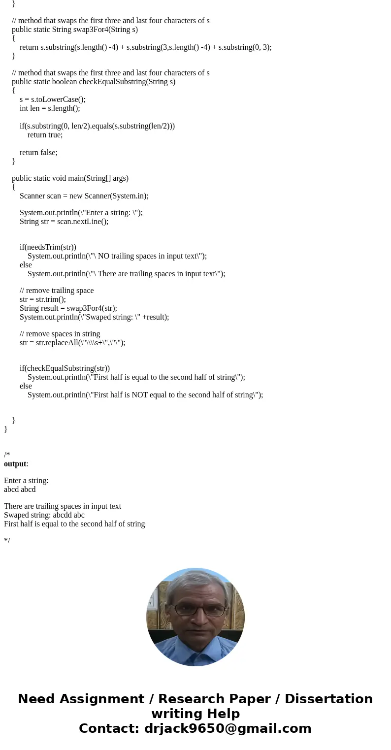 String Utilities Implement the following methods: // Write a method that returns true if s has leading or trailing whitespace, false otherwise public static boo String Utilities Implement the following methods: // Write a method that returns true if s has leading or trailing whitespace, false otherwise public static boo