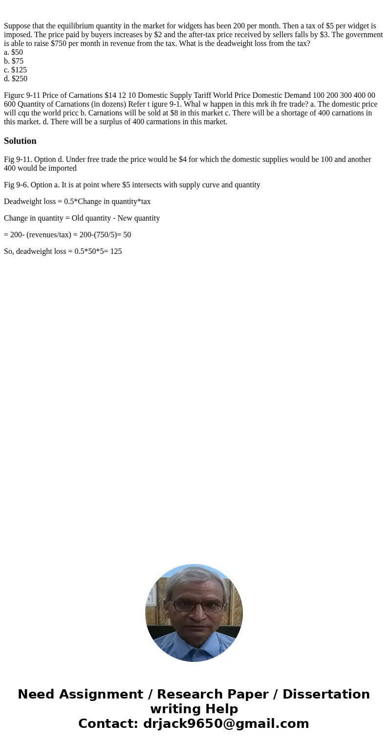 Suppose that the equilibrium quantity in the market for widgets has been 200 per month. Then a tax of $5 per widget is imposed. The price paid by buyers increa  Suppose that the equilibrium quantity in the market for widgets has been 200 per month. Then a tax of $5 per widget is imposed. The price paid by buyers increa