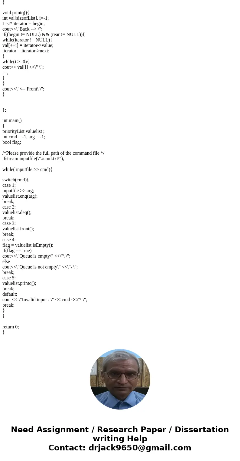 Task For this assignment you are to create a C++ class that will implement a priority queue. For your queue low numbers will take highest priority. Your class s Task For this assignment you are to create a C++ class that will implement a priority queue. For your queue low numbers will take highest priority. Your class s