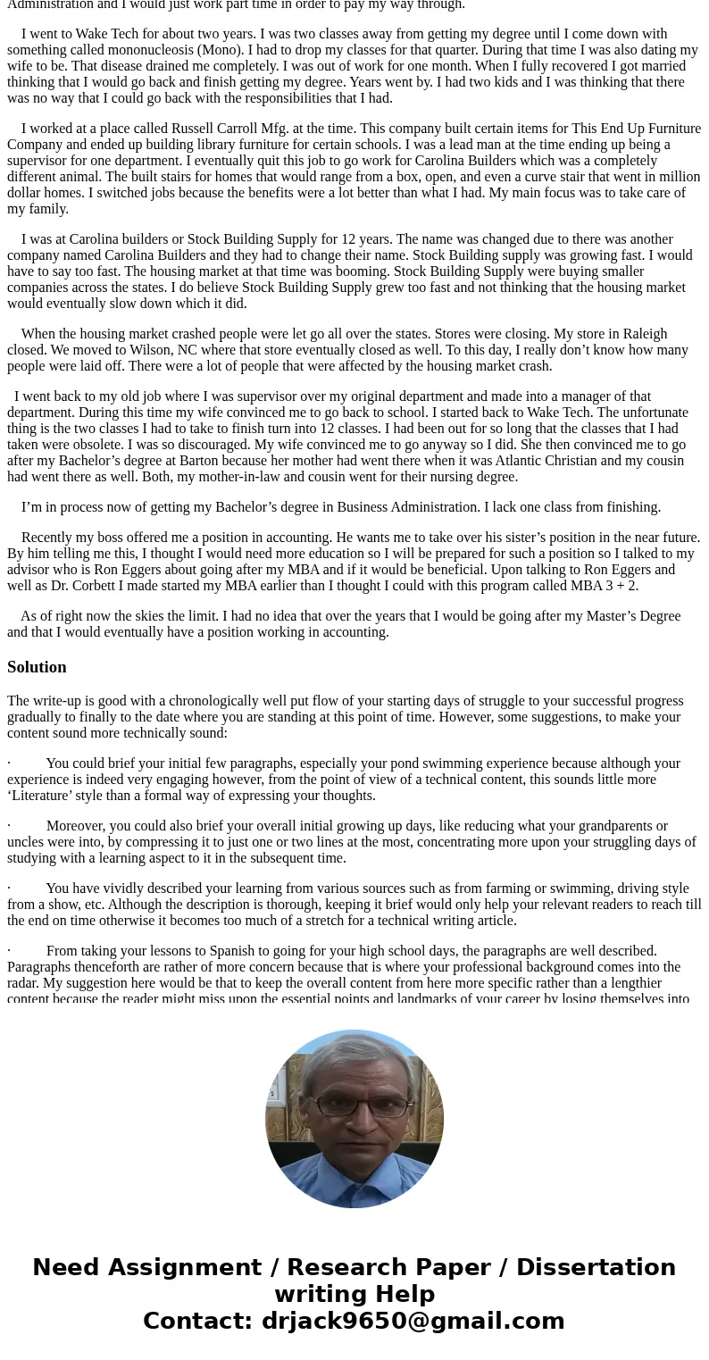 Technical writing. just look over what I have written My name is Tracy H. Smith. I was born in Apex, North Carolina on farm land the year of 1968. There was app Technical writing. just look over what I have written My name is Tracy H. Smith. I was born in Apex, North Carolina on farm land the year of 1968. There was app