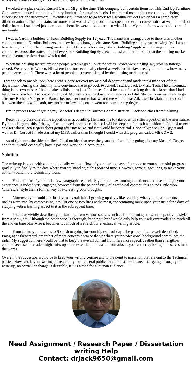 Technical writing. just look over what I have written My name is Tracy H. Smith. I was born in Apex, North Carolina on farm land the year of 1968. There was app Technical writing. just look over what I have written My name is Tracy H. Smith. I was born in Apex, North Carolina on farm land the year of 1968. There was app