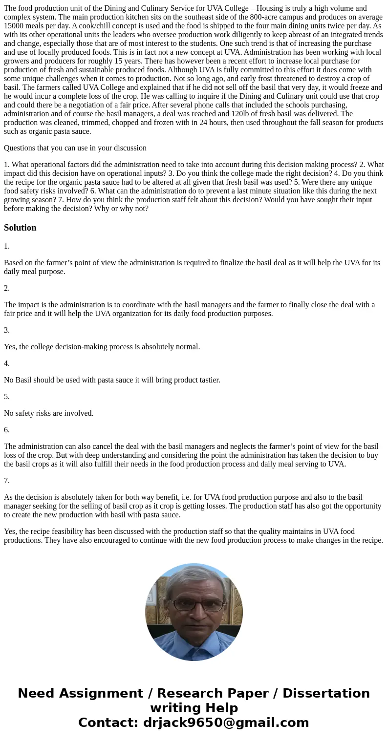 The food production unit of the Dining and Culinary Service for UVA College – Housing is truly a high volume and complex system. The main production kitchen sit The food production unit of the Dining and Culinary Service for UVA College – Housing is truly a high volume and complex system. The main production kitchen sit