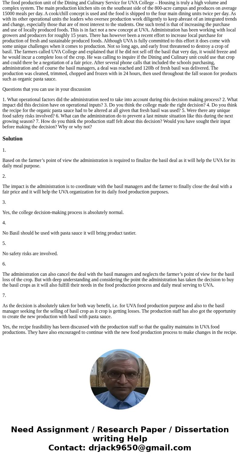 The food production unit of the Dining and Culinary Service for UVA College – Housing is truly a high volume and complex system. The main production kitchen sit The food production unit of the Dining and Culinary Service for UVA College – Housing is truly a high volume and complex system. The main production kitchen sit