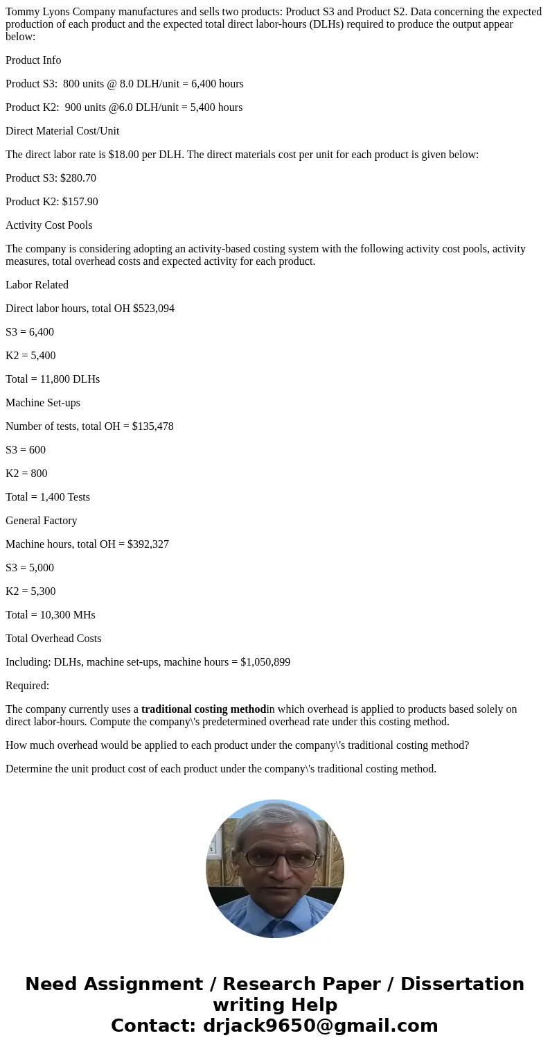 Tommy Lyons Company manufactures and sells two products: Product S3 and Product S2. Data concerning the expected production of each product and the expected tot