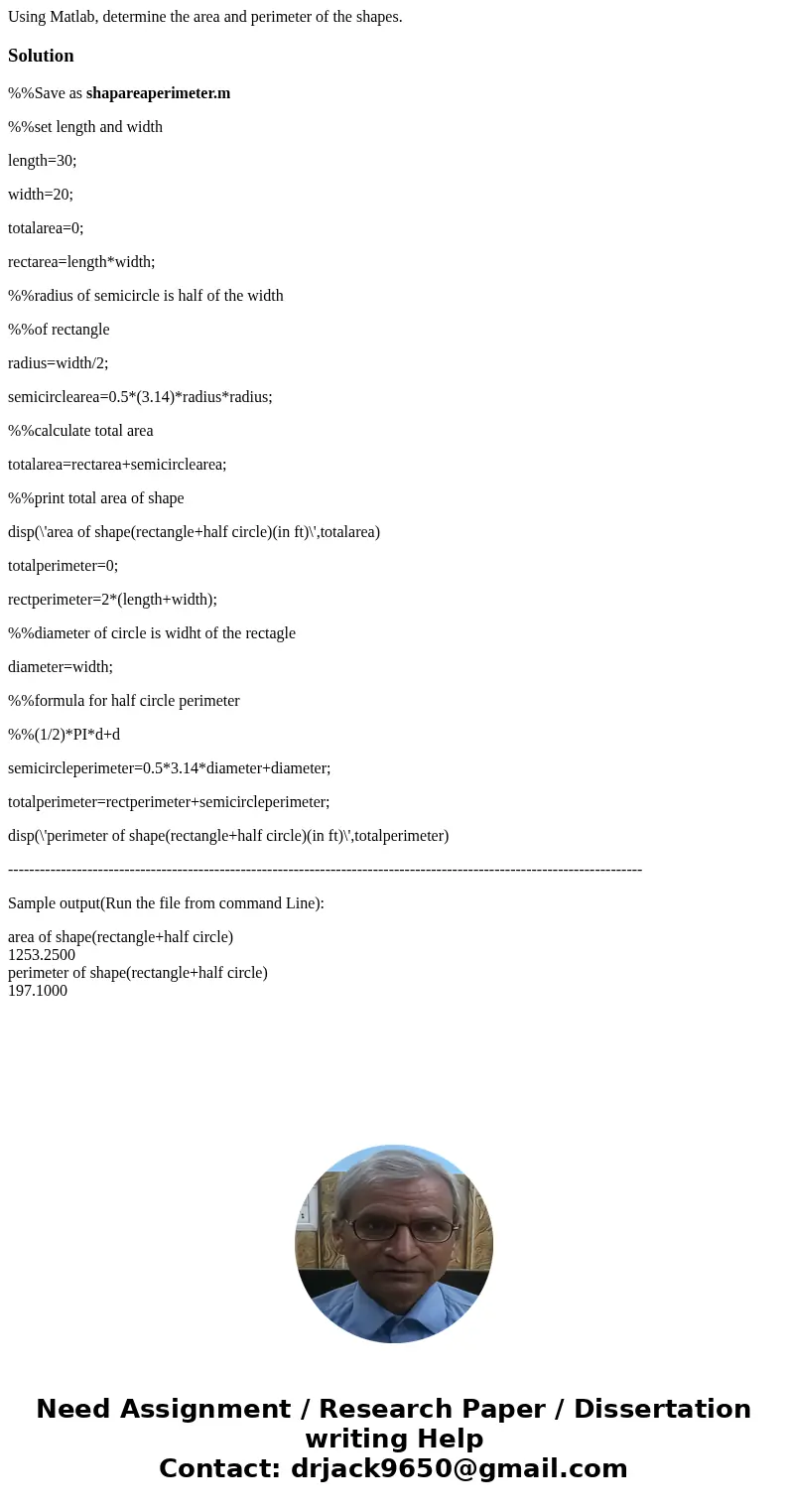 Using Matlab, determine the area and perimeter of the shapes.Solution%%Save as shapareaperimeter.m %%set length and width length=30; width=20; totalarea=0; rec  Using Matlab, determine the area and perimeter of the shapes.Solution%%Save as shapareaperimeter.m %%set length and width length=30; width=20; totalarea=0; rec