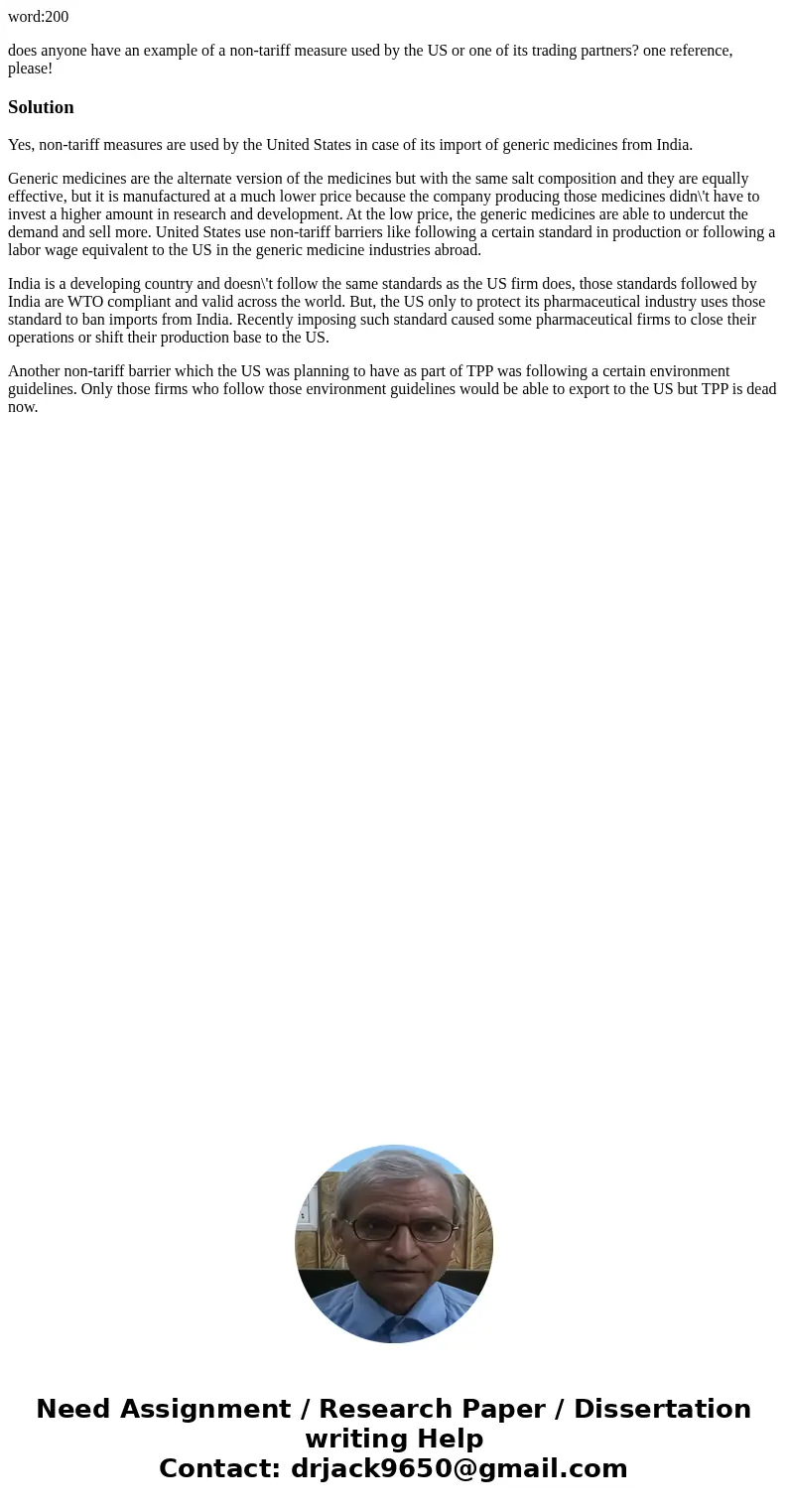 word:200 does anyone have an example of a non-tariff measure used by the US or one of its trading partners? one reference, please!SolutionYes, non-tariff measur word:200 does anyone have an example of a non-tariff measure used by the US or one of its trading partners? one reference, please!SolutionYes, non-tariff measur