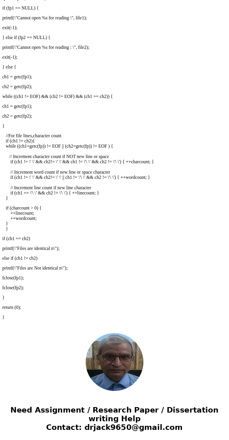Write a C program that simulates a different version of Unix’s diff command (to be called diffnew.c). For example, given two text files file1.txt and file2.txt: Write a C program that simulates a different version of Unix’s diff command (to be called diffnew.c). For example, given two text files file1.txt and file2.txt: