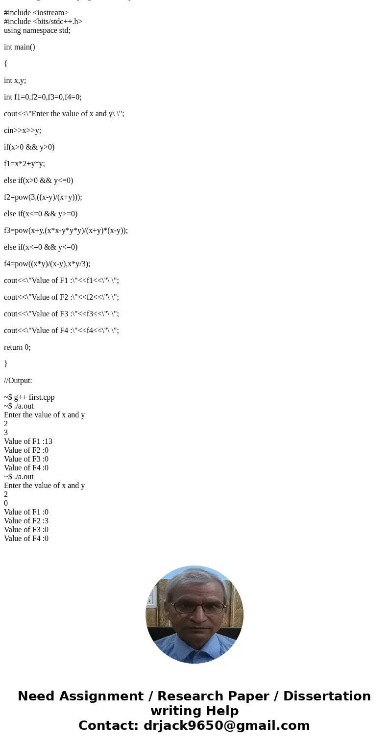 Write a C/C+ program that uses if and else if statements to calculate and display the value where the user inputs the values of integers x and y from the cases  Write a C/C+ program that uses if and else if statements to calculate and display the value where the user inputs the values of integers x and y from the cases