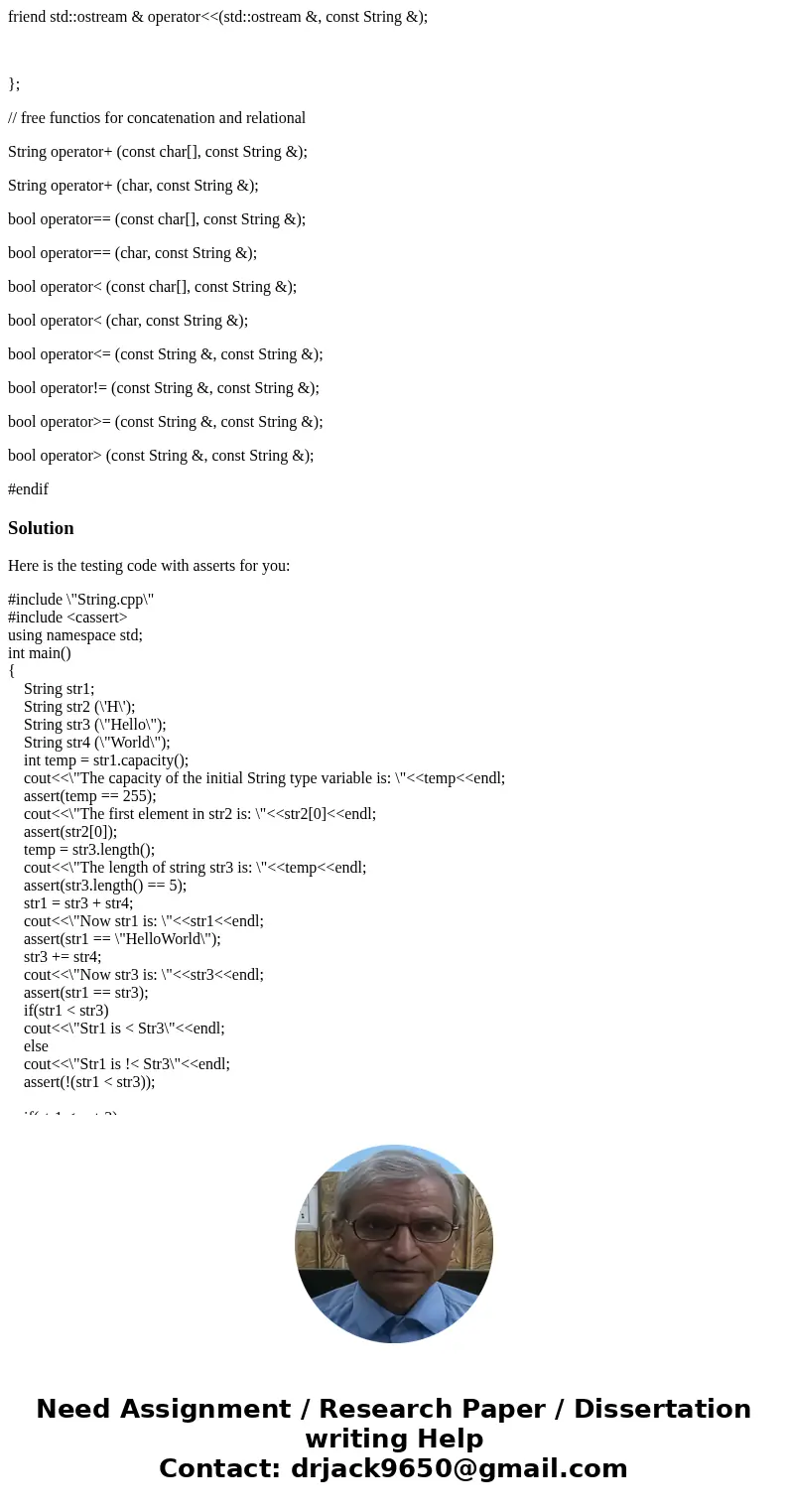 Write Test cases for all of the functions and methods in C++ for the class String. --------------------------------------------------- String.cpp -------------- Write Test cases for all of the functions and methods in C++ for the class String. --------------------------------------------------- String.cpp --------------