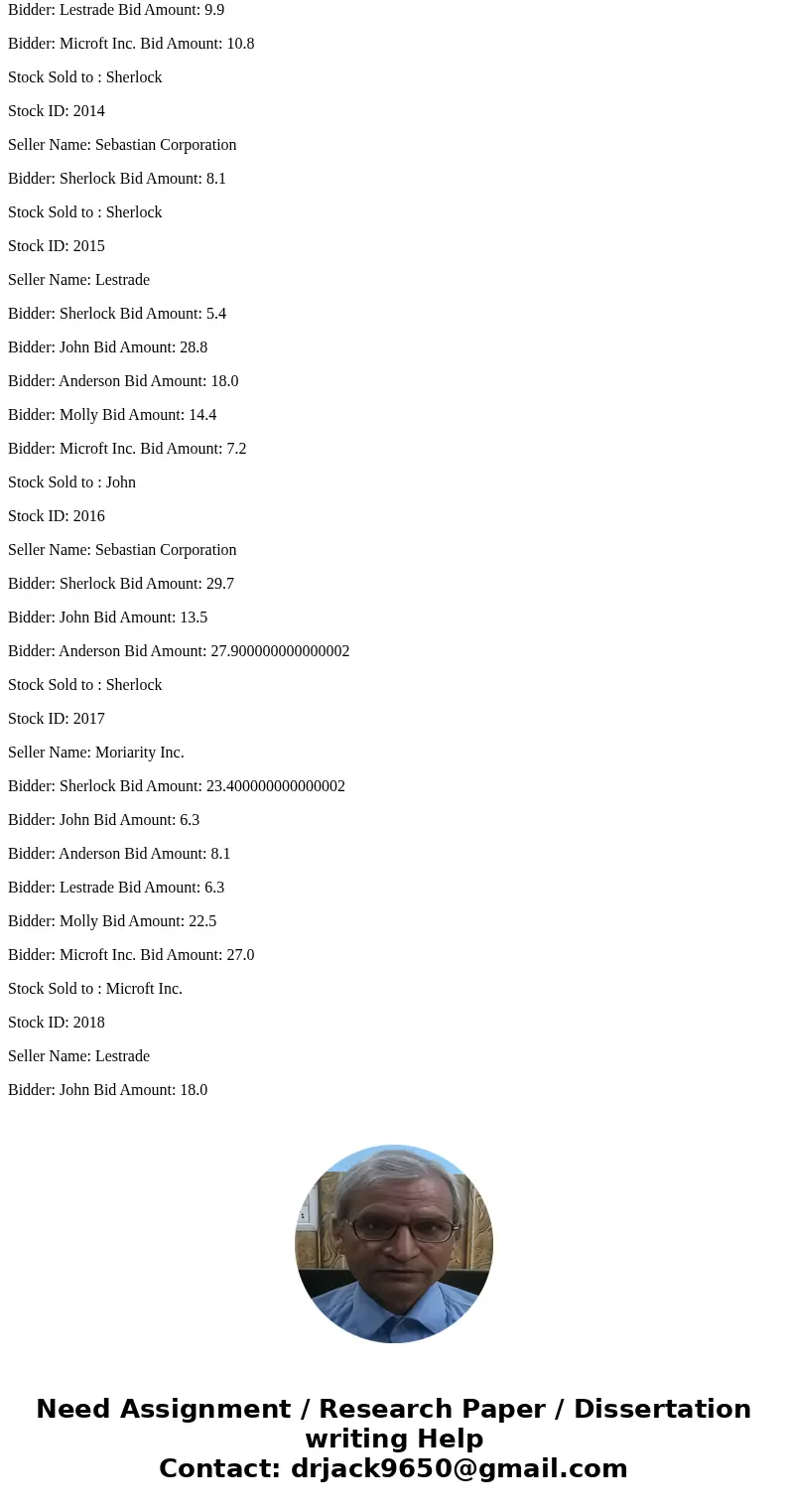  You are to create a stock market simulation game, which has many of the characteristics of real electronic commerce. The entities in the game are a bank, a sto