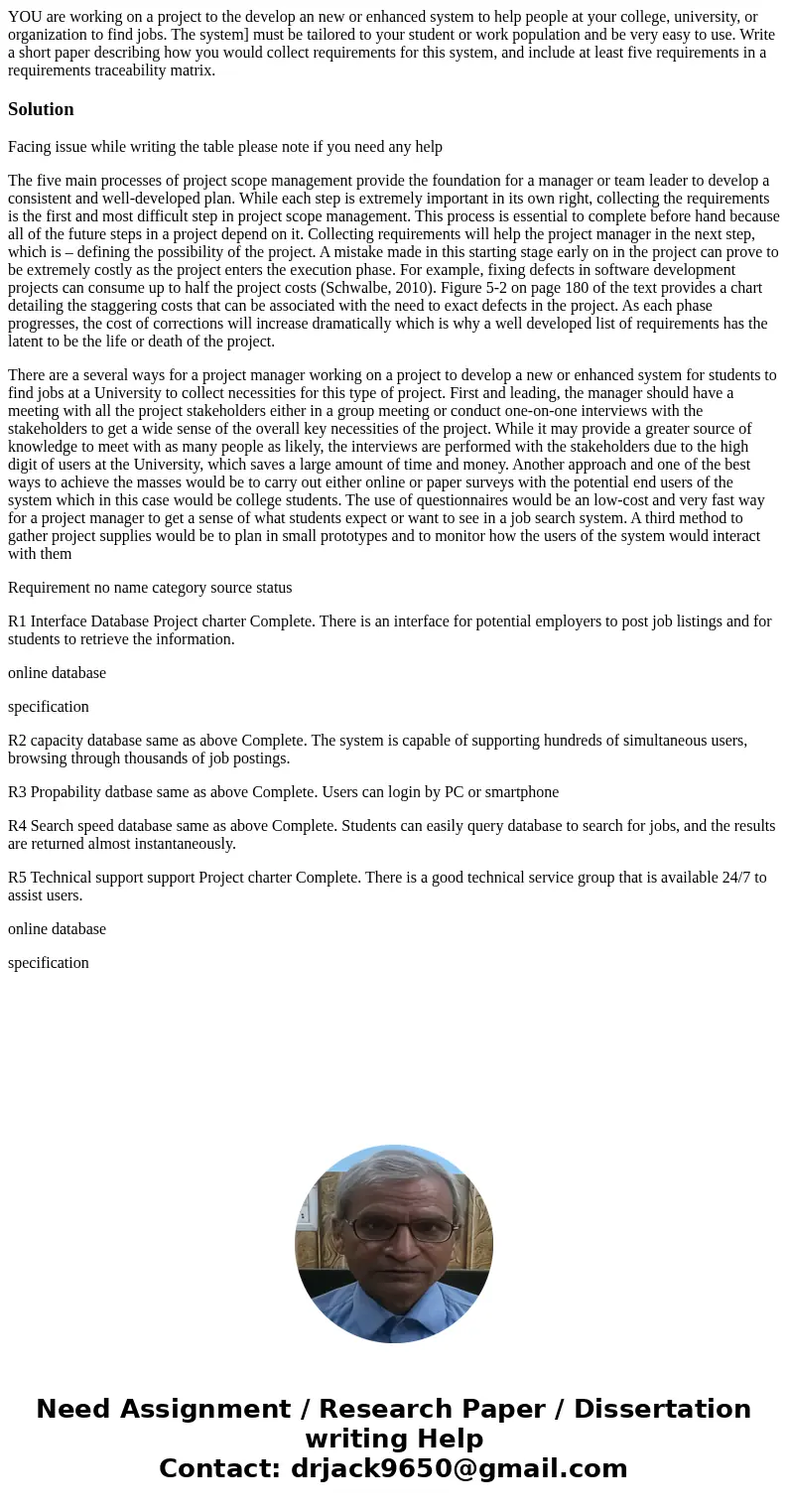  YOU are working on a project to the develop an new or enhanced system to help people at your college, university, or organization to find jobs. The system] mus