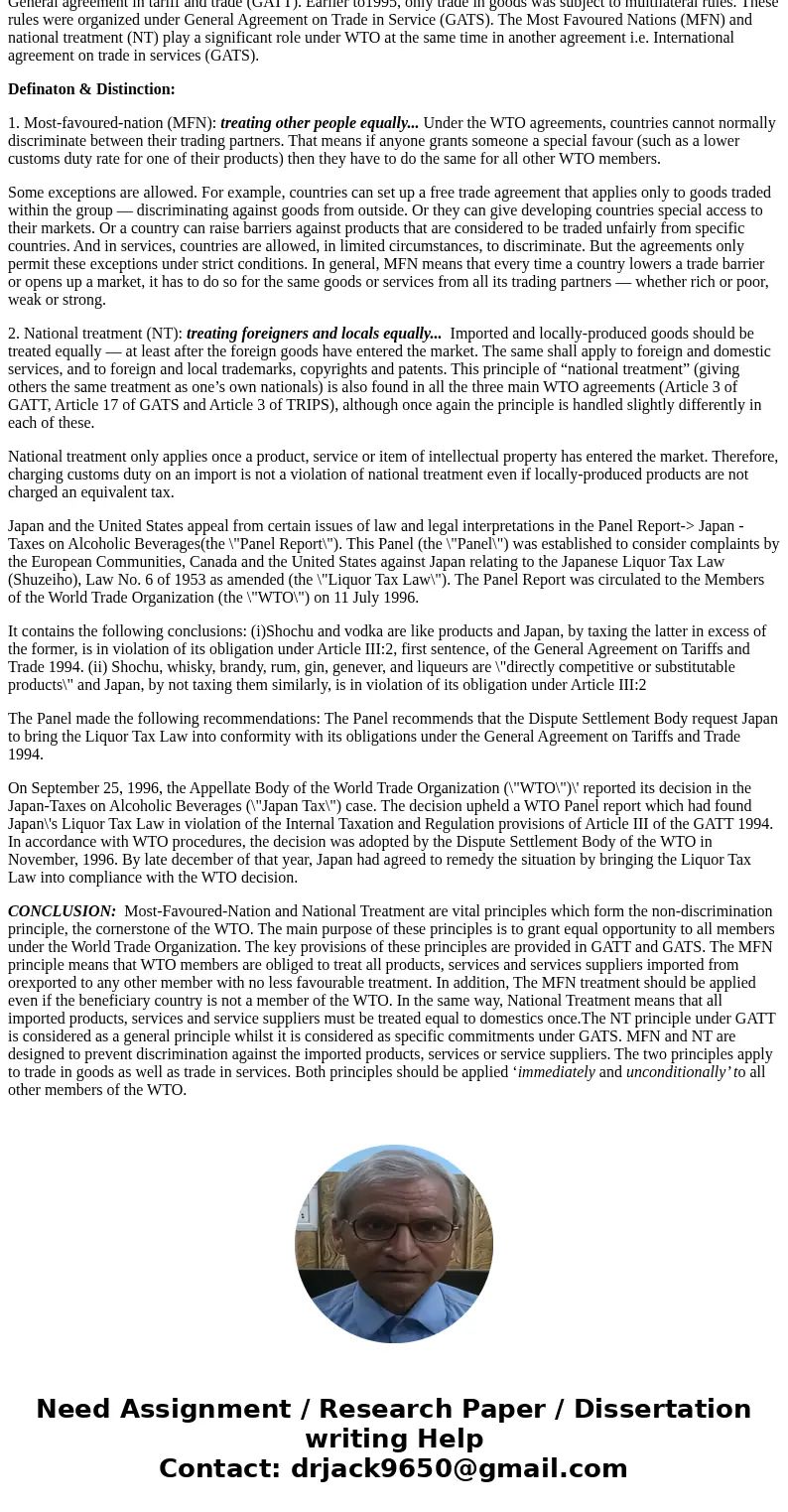 ??):- 1. As we have discussed in class, the most fundamental principle of GATT is that international trade should be conducted without discrimination. The non-  ??):- 1. As we have discussed in class, the most fundamental principle of GATT is that international trade should be conducted without discrimination. The non-