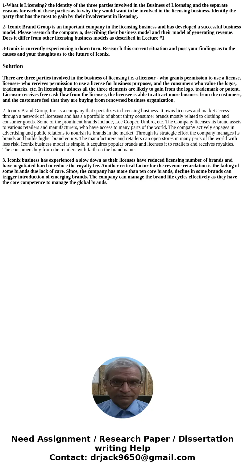1-What is Licensing? the identity of the three parties involved in the Business of Licensing and the separate reasons for each of these parties as to why they w