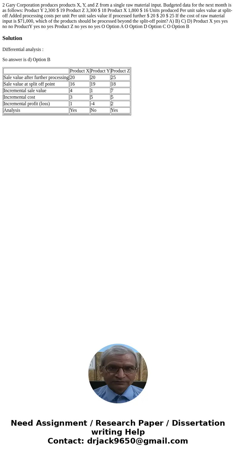 2 Gary Corporation produces products X, Y, and Z from a single raw material input. Budgeted data for the next month is as follows: Product Y 2,300 $ 19 Product  2 Gary Corporation produces products X, Y, and Z from a single raw material input. Budgeted data for the next month is as follows: Product Y 2,300 $ 19 Product